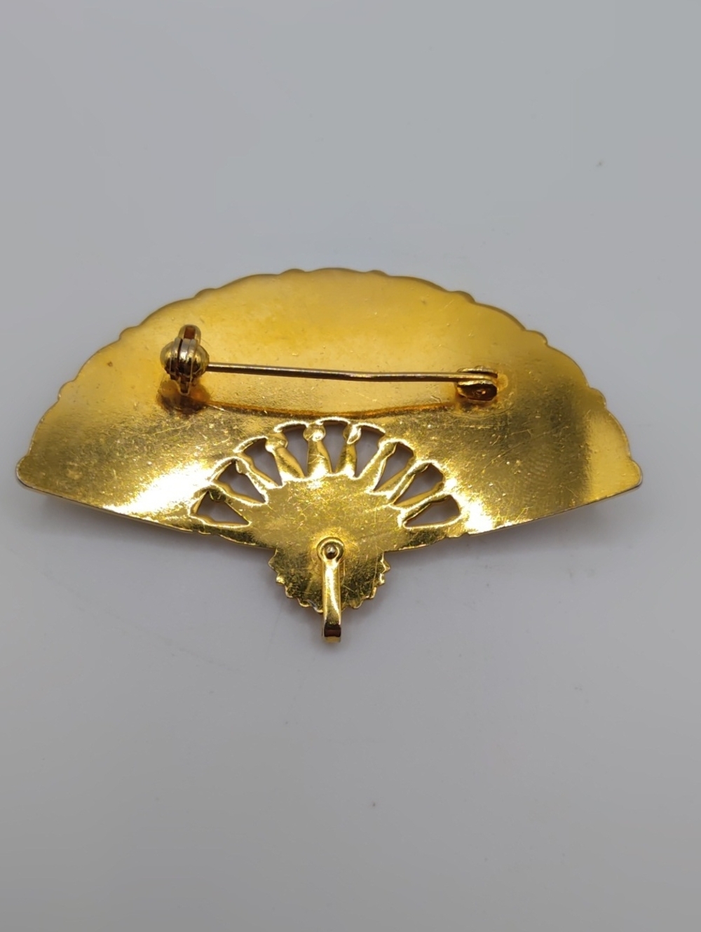 Damascene Spanish Themed Fan Brooch Vintage - Picture 4 of 4